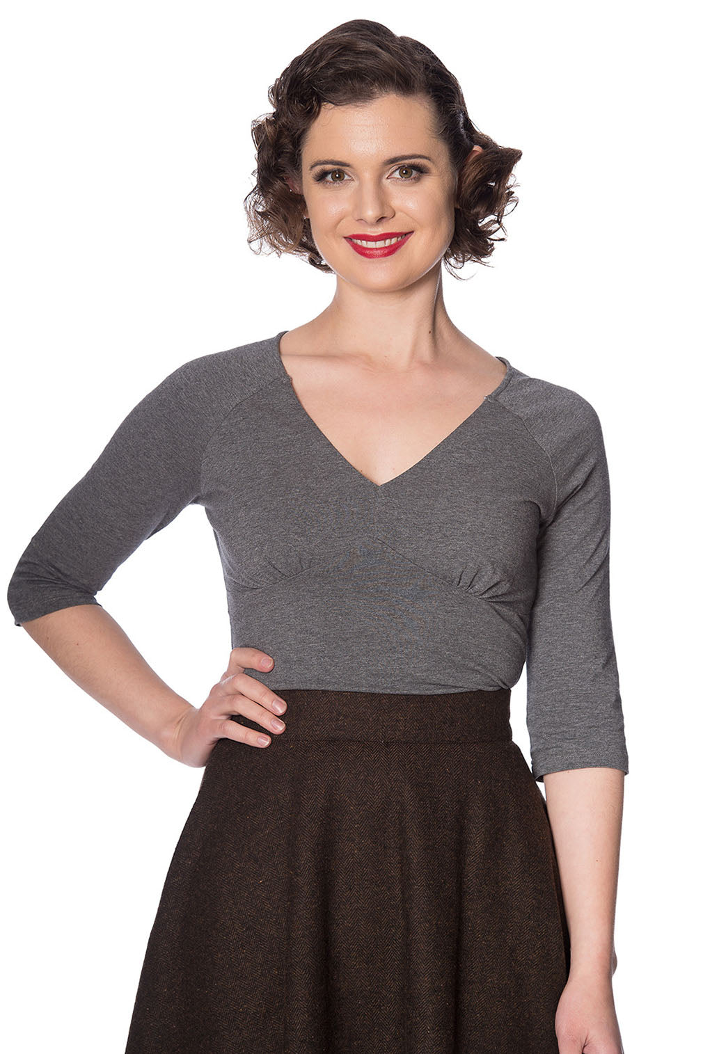 Banned Retro Top Cute Classic Grau Melliert