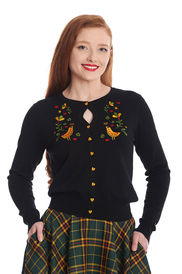 Banned Retro Strickjacke Heritage Birdy Cardigan Schwarz