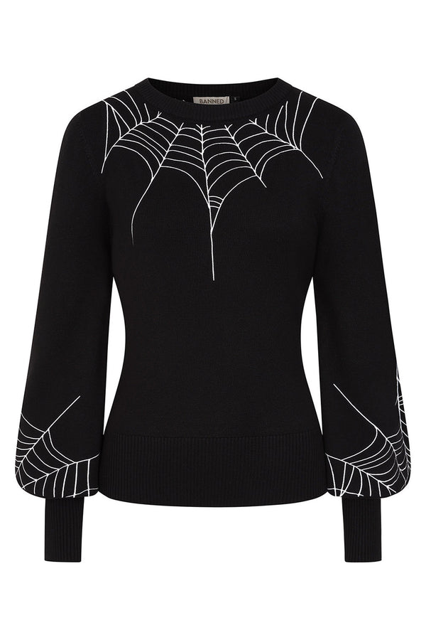Banned Retro Pullover Carla Spiderweb Schwarz