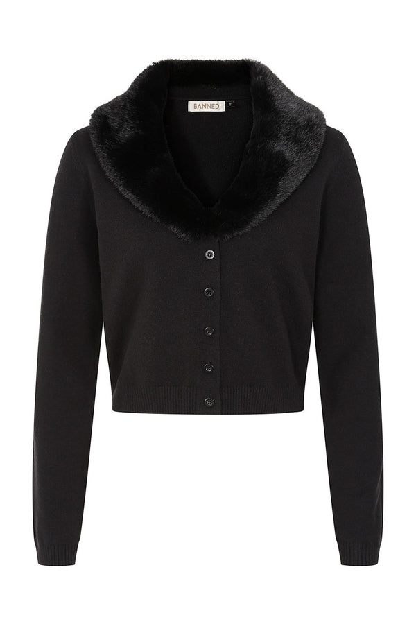Banned Retro Strickjacke Sonia Faux Fur Cardigan Schwarz