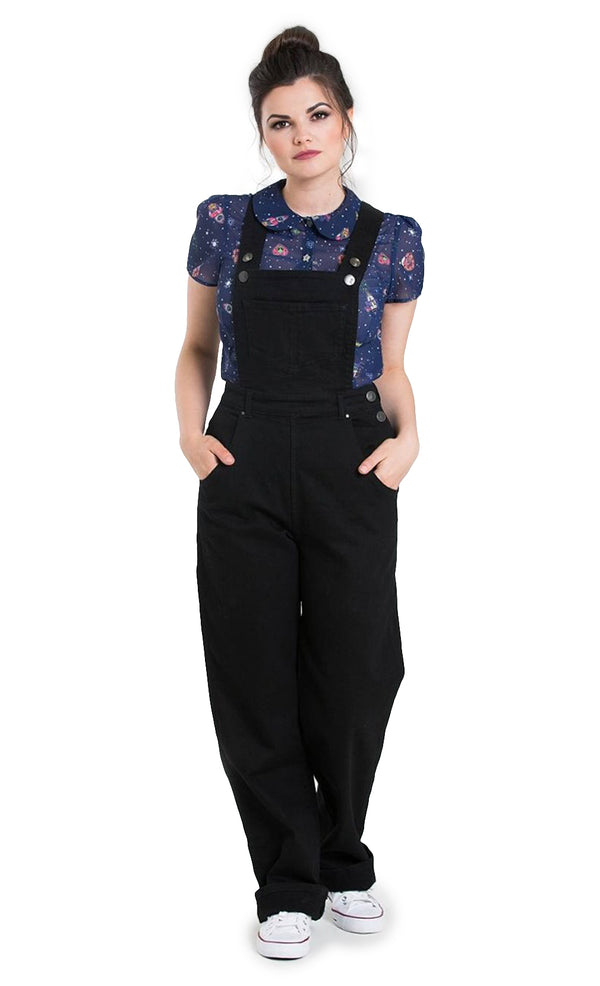 Hell Bunny Latzhose Elly May Denim Dungaree Schwarz