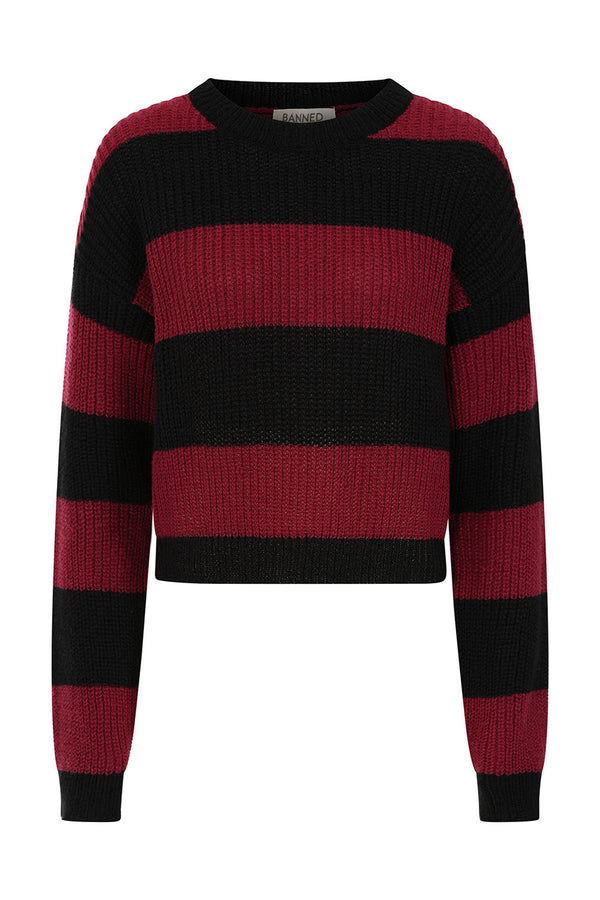 Banned Alternative Pullover Gestreift Schwarz Burgunder