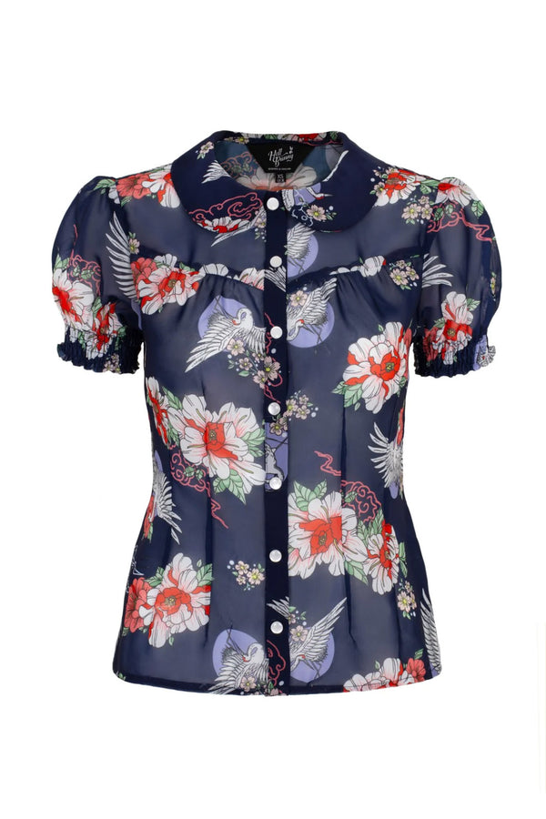 Hell Bunny Bluse Misa Navy Blau