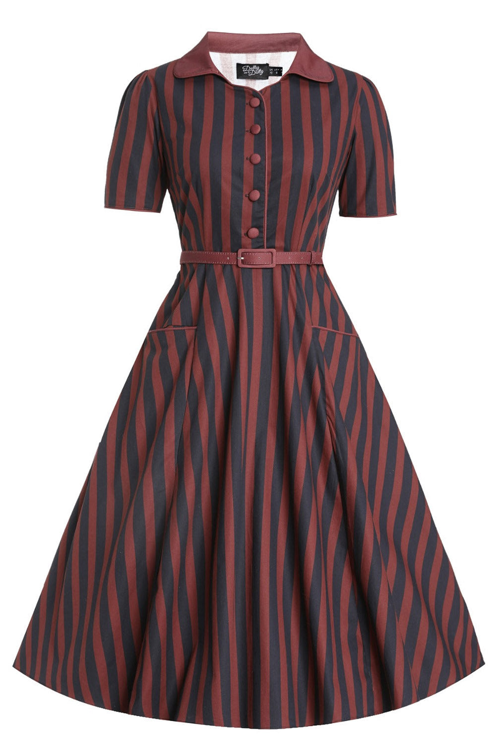 Dolly and Dotty Kleid Penelope 50s Shirt Dress Navy Burgundy Stripes