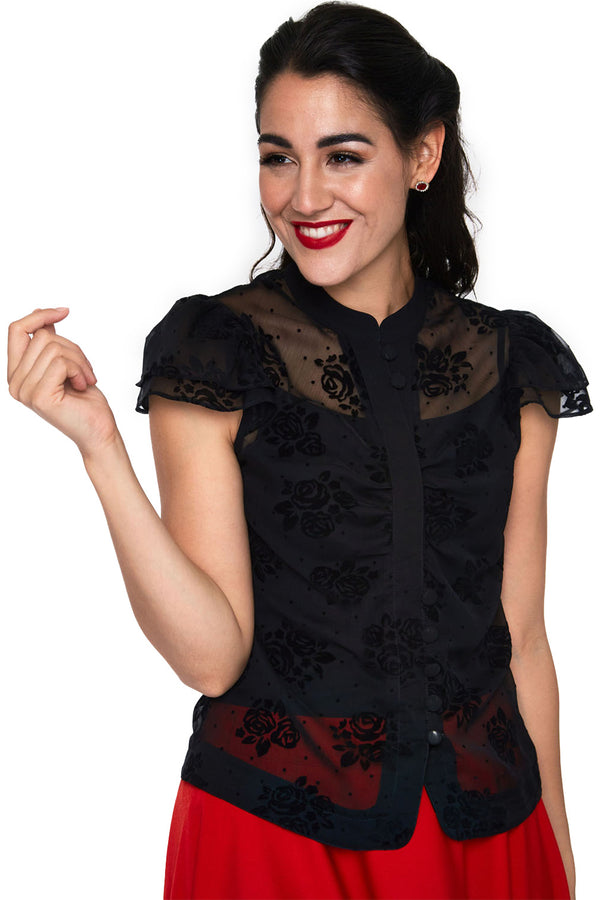 Voodoo Vixen Bluse Beza Black Floral
