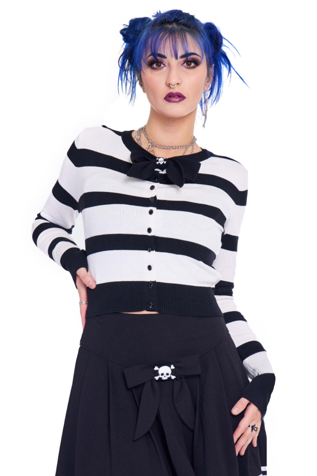 Jawbreaker Strickjacke Striped Skull Bow