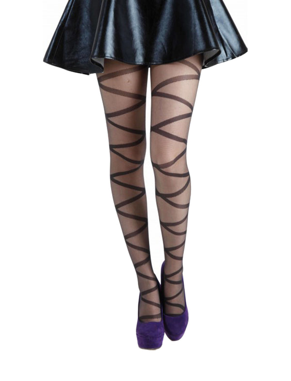 Schompi Damen Feine Strumpfhose Rauten Muster - Criss Cross Schwarz Karo