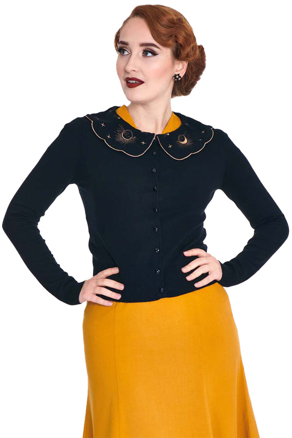 Voodoo Vixen Strickjacke Embroidered Moon Phases Collar Cardigan