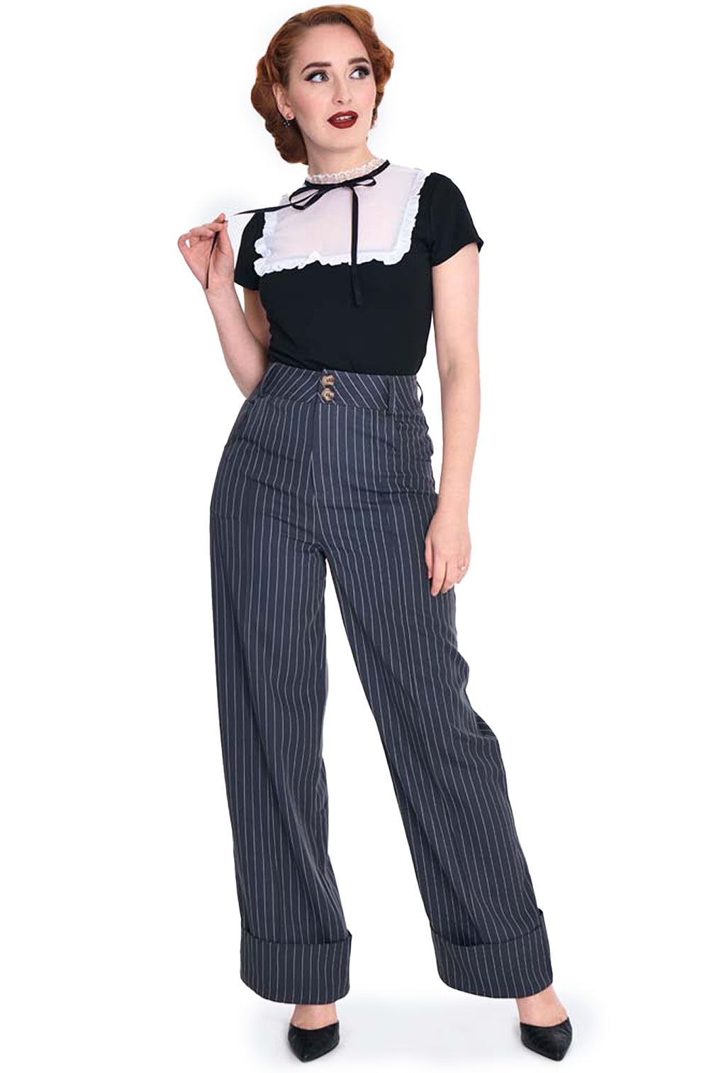 Voodoo Vixen Hose Grey Pinstripe Turn Up