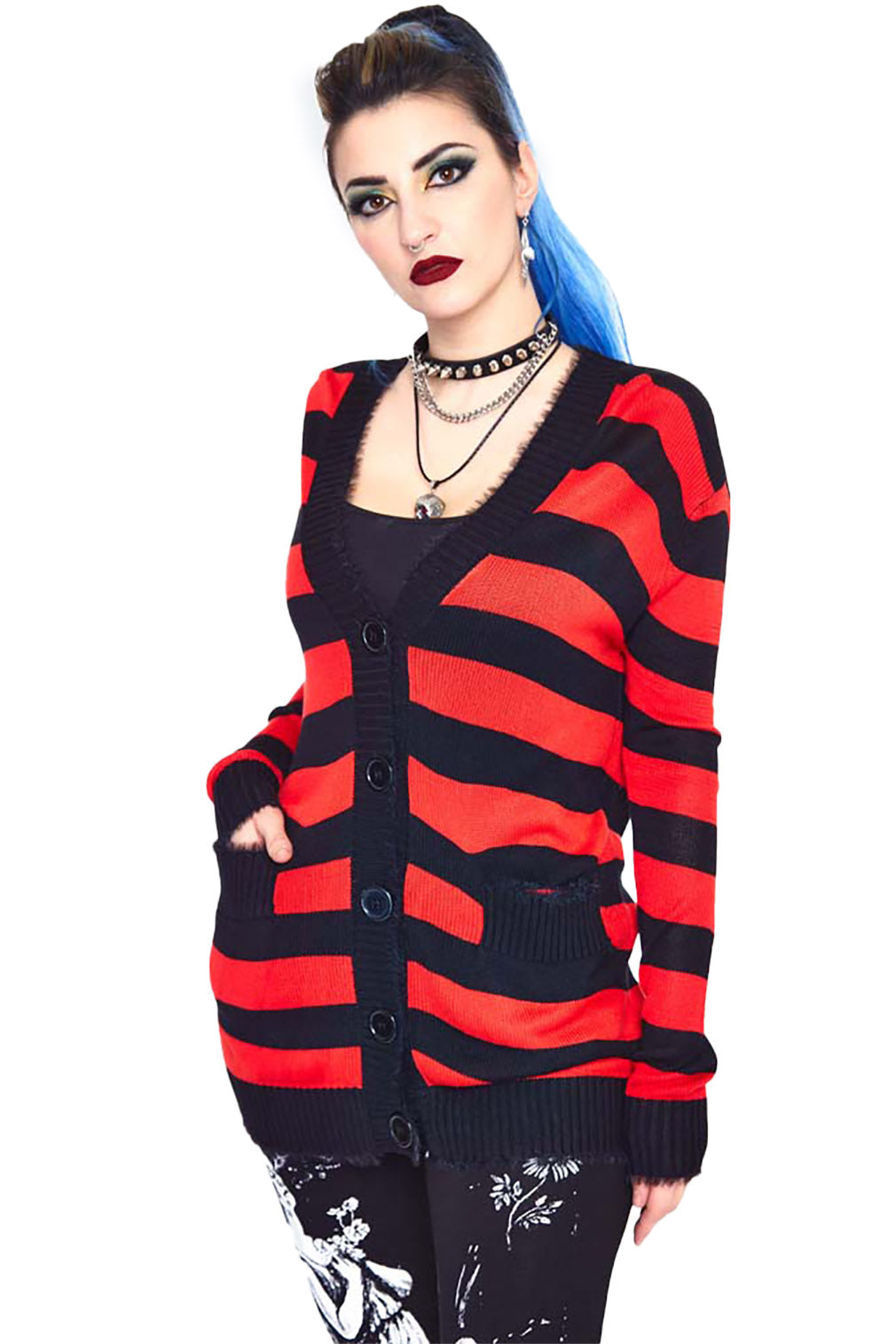Jawbreaker Strickjacke Red Striped Oversized Cardigan