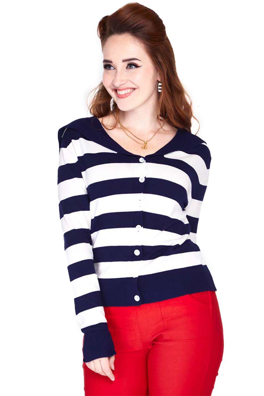 Voodoo Vixen Strickjacke Sailor Collar Stripe Cardigan