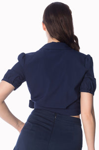 Banned Retro Crop Bluse Happy Days Wrap Top Blau