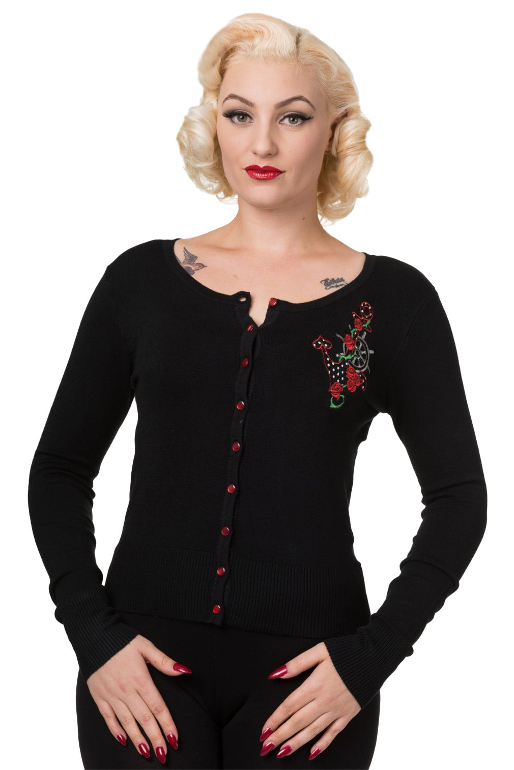 Banned Retro Strickjacke Anchor Cardigan Schwarz