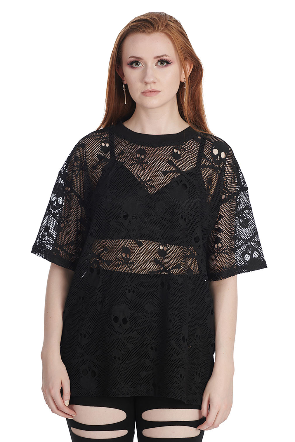 Banned Alternative Mesh T-Shirt Skull Queen Long Top