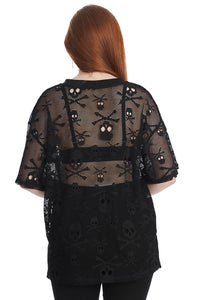 Banned Alternative Mesh T-Shirt Skull Queen Long Top