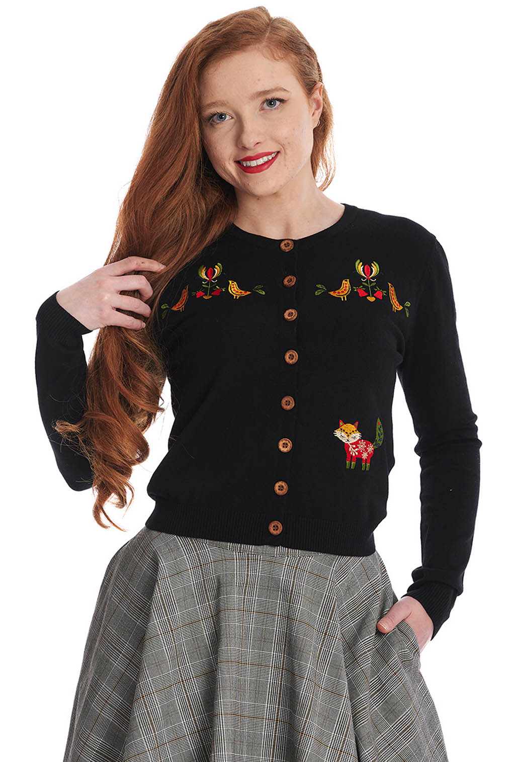 Banned Retro Strickjacke Scandi Fox Cardigan Schwarz
