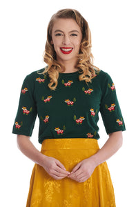 Banned Retro Halbarm Pullover Scandi Fox Grün