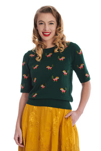 Banned Retro Halbarm Pullover Scandi Fox Grün