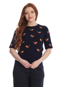Banned Retro Halbarm Pullover Scandi Fox Navy