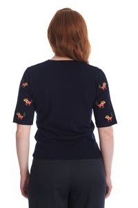 Banned Retro Halbarm Pullover Scandi Fox Navy