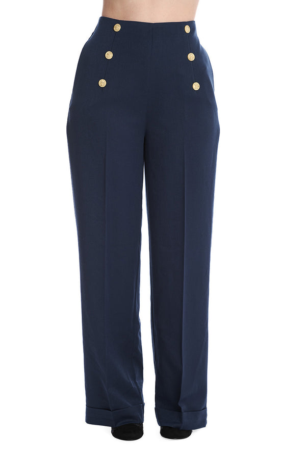 Banned Retro Marlenehose Adventures Ahead Navy Blau