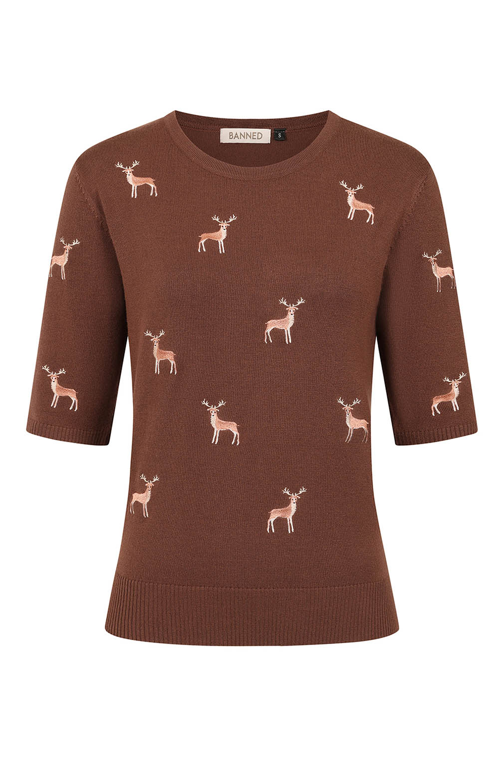 Banned Retro Halbarm Pullover Ruby Sweet Deer Braun