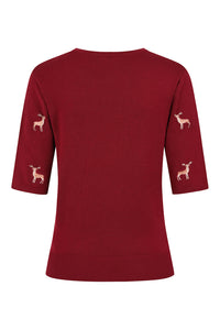 Banned Retro Halbarm Pullover Ruby Sweet Deer Burgunder