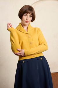 Banned Retro Strickjacke Violet Cardigan Senfgelb