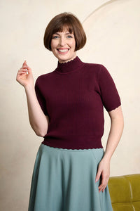 Banned Retro Halbarm Pullover Jane Sweet Scallop Aubergine