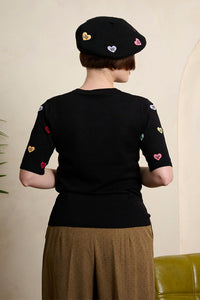 Banned Retro Halbarm Pullover Ruby Love Hearts Schwarz