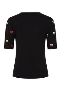 Banned Retro Halbarm Pullover Ruby Love Hearts Schwarz
