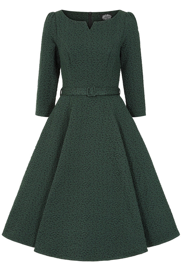 Hearts & Roses London Swing Kleid Gladys Embossed Floral Grün