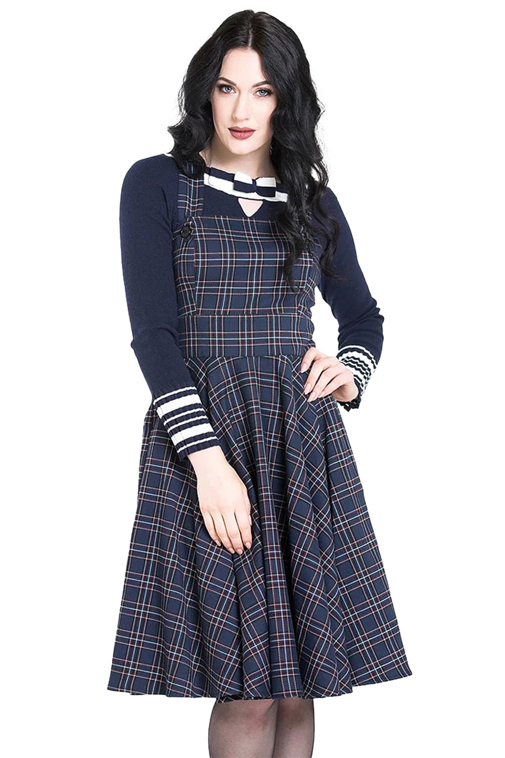 Hell Bunny Pinafore Kleid Peebles Blau