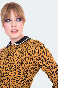 Voodoo Vixen Strickjacke 50s Mustard Leopard Print Cardigan