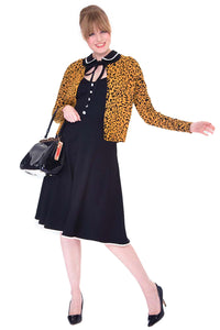 Voodoo Vixen Strickjacke 50s Mustard Leopard Print Cardigan