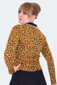 Voodoo Vixen Strickjacke 50s Mustard Leopard Print Cardigan