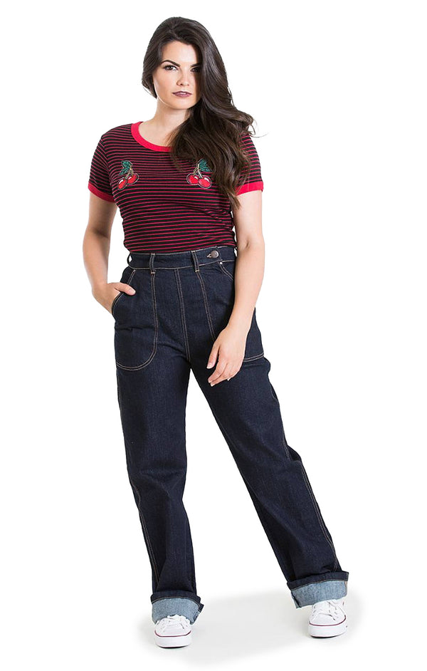 Hell Bunny Jeans Hose Weston Denim Navy Blau