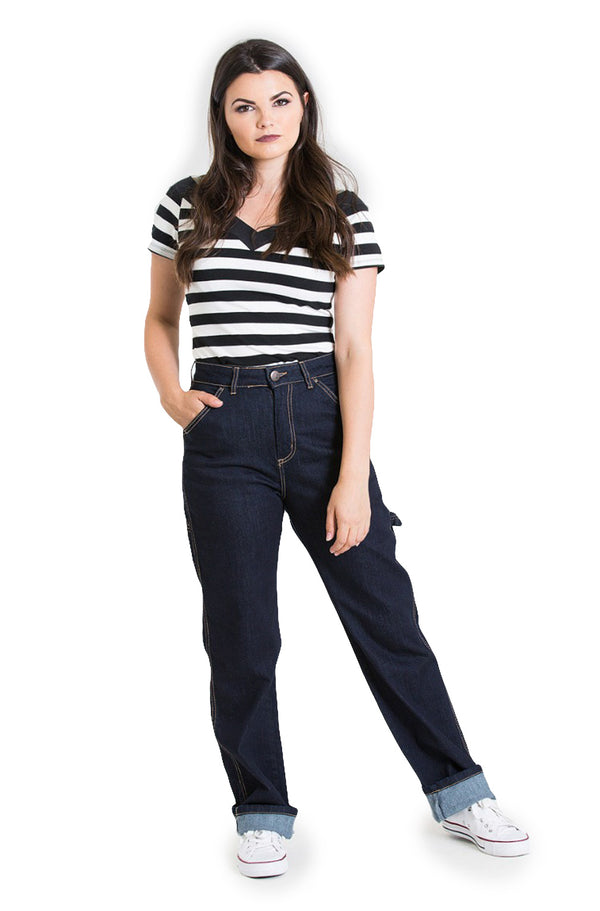 Hell Bunny Jeans Hose Carpenter Denim Navy Blau