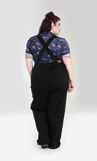 Hell Bunny Latzhose Elly May Denim Dungaree Schwarz