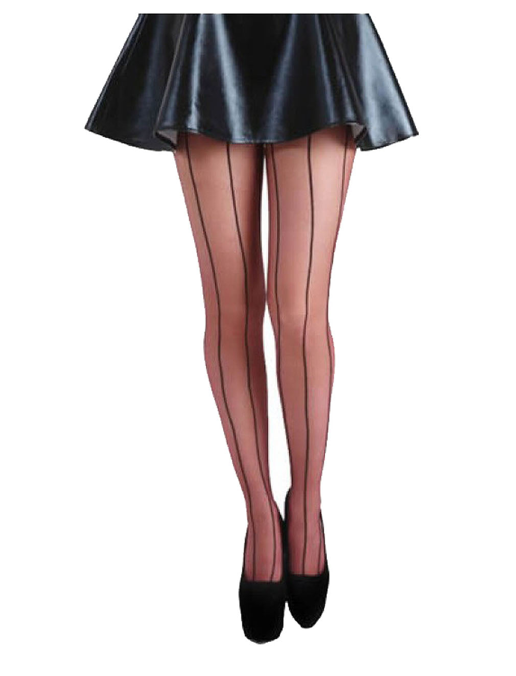 Damen Vintage Strumpfhose Streifen Weinrot - Multi Seam Tights Gestreift Burgunder Nadelstreifen