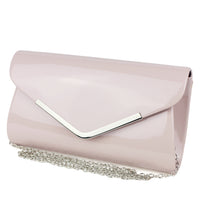 Schompi Vintage Damen Clutch Tasche Lack Abendtasche, abnehmbare Schulterkette Kettentasche, Glänzend, 50er Rockabilly Lederoptik