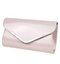 Schompi Vintage Damen Clutch Tasche Lack Abendtasche, abnehmbare Schulterkette Kettentasche, Glänzend, 50er Rockabilly Lederoptik