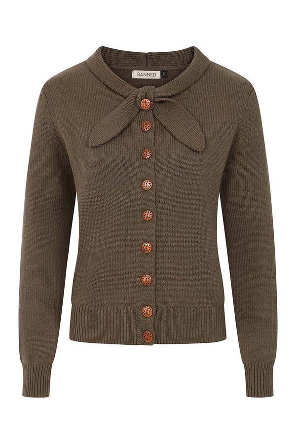 Banned Retro Strickjacke Katy Knot Cardigan Olivgrün