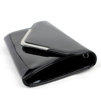 Schompi Vintage Damen Clutch Tasche Lack Abendtasche, abnehmbare Schulterkette Kettentasche, Glänzend, 50er Rockabilly Lederoptik