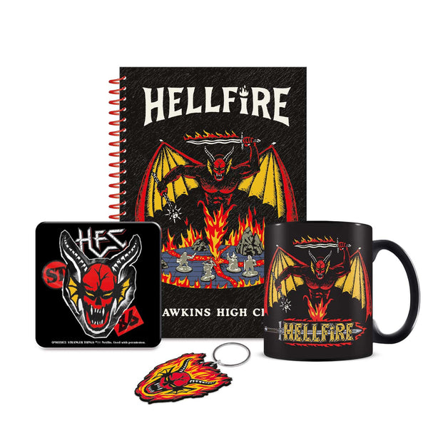 Stranger Things Tasse Hellfire Gift Set mit Notizblock, Untersetzer und Schlüsselanhänger