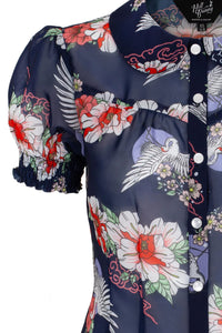Hell Bunny Bluse Misa Navy Blau