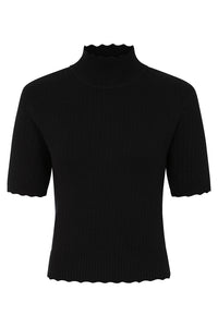 Banned Retro Halbarm Pullover Jane Sweet Scallop Schwarz