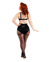 Schompi Jive Tights - Vintage Damen Strumpfhose mit Naht Pin Up 50er Jahre Schwarz / Schwarz