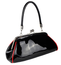Schompi Damen Vintage Lack-Tasche mit Schleife, Rockabilly, 50er Jahre, Pin-Up, Abendtasche, Henkeltasche Retro Handtasche Schwarz Rot