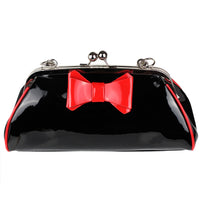 Schompi Damen Vintage Lack-Tasche mit Schleife, Rockabilly, 50er Jahre, Pin-Up, Abendtasche, Henkeltasche Retro Handtasche Schwarz Rot